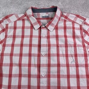 Rusty Shirt‎ Mens XL Red Checkered Cotton Button Up Logo Surf Lifestyle